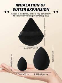 7Pcs/6pcs 2 Colors Black Purple Beauty Sponge & Triangle Velvet Powder Puff Set Dry Wet Dual Use Makeup Blending Sponge For Foundation Concealer Loose Powder Cosmetic Tools - Black - View 3