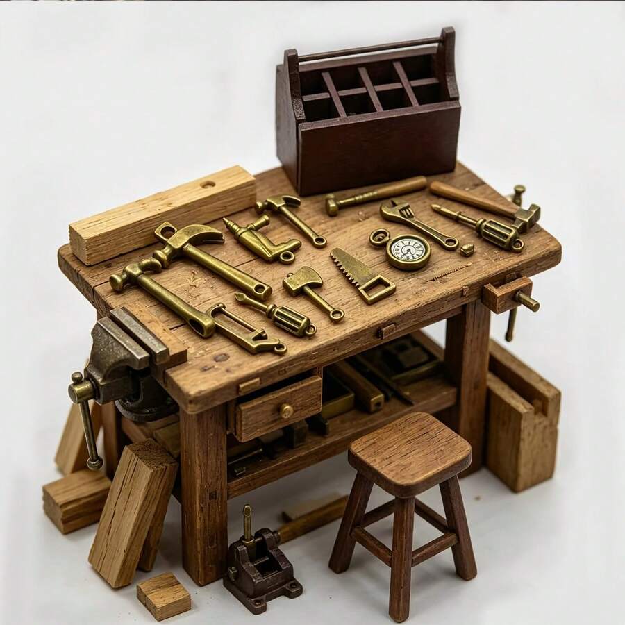 11pcs Copper-Tone Vintage Tool Box, Suitable For Doll House Tool Shed Decor! - Multicolor - View 1