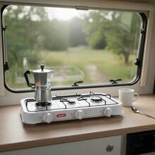 KIWI 3-Burner Gas Stove With Lid, Portable Cooker For Camping, BBQ, Patio, Garden And Outdoor Use, Triple Burner With Regulators - 3 White Fires - View 6