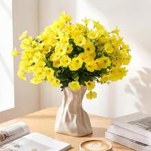 2pcs Artificial Morning Glory, Suitable For DIY, Office Decor, Mother's Day, Birthday And Valentine's Day Gifts, Room Decor, Home Beautification, Autumn Decor, Bedroom Decor, Wedding Decor, Garden Landscape, Outdoor Decor - Yellow - View 2