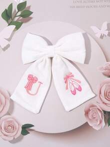1件女孩 A-Z 26字母白色與粉色布藝蝴蝶結髮夾，字母刺繡髮夾，優雅髮夾，適合花朵裝飾，兒童日常穿著，婚禮派對禮物 - 彩色 - 查看 9