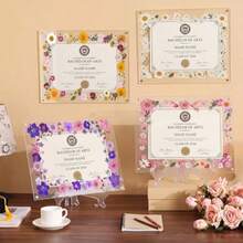 4 Style 2026 8.5x11 Floral Acrylic Graduation Certificate Frame Pressed Flower Wall Mount Floating Picture Frame 11x14 A4 Photo For Diploma Degree Document Memory Picture Gift - Multi Flower - View 1