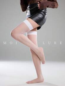 MOIRÉALLURE 1雙大腿高筒襪，適合日常通勤、夜店及各種造型需求 - 白色 - 查看 3