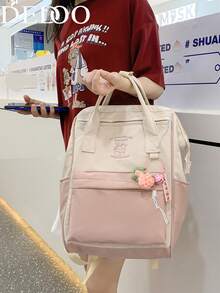 Dedoo Mochila para mujer, mochila de mano de dos tonos, tela de nailon impermeable, gran capacidad de almacenamiento ligero, escuela regreso a la escuela uso diario todas las estaciones - Rosa - Ver 3