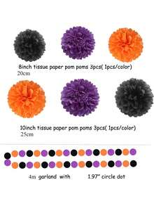1Set Halloween Themed Baby Shower Decorations Paper Flower Pom Poms Triangle Flag Streamer Set - Multicolor - View 2