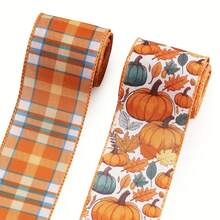 5 Yards Autumn Ribbon Polyester Pumpkin Ribbon Gift Wrapping Craft Decorative Satin Ribbon Decorative Ribbon Gauze Satin Suitable For Gift Box, Packaging Bag, Bow,Gift Wrapping,Wedding Decorations,Party Decoration Harvest Festival Thanksgiving - Multicolor - View 2
