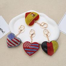Rhinestone Inlaid National Flag Heart-Shaped Keychain, Heart-Shaped Rhinestone Bag Pendant, Suitable For Car Decoration, Men's Gift, Birthday Gift, Women's Gift, Graduation Gift, Creative Gift - Multicolor - View 3