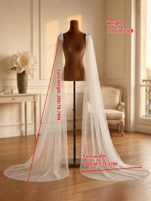 2pcs Long Trailing Wedding Shawl With Pearl Decor Brooch, Suitable For Wedding Dress, Gown, Party, Prom - Multicolor - View 9