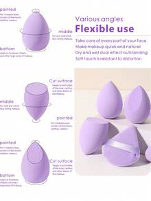 2 Colors Black Purple Beauty Sponge & Triangle Velvet Powder Puff Set Dry Wet Dual Use Makeup Blending Sponge For Foundation Concealer Loose Powder Cosmetic Tools - Purple - View 4