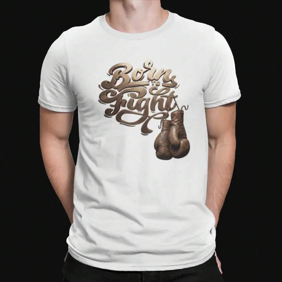 Camiseta Born to Fight, Tipografía de Guantes de Boxeo, Camiseta Deportiva, Camiseta de Boxeo 3D, Camiseta de Boxeo Vintage, Boxeo de la vieja escuela