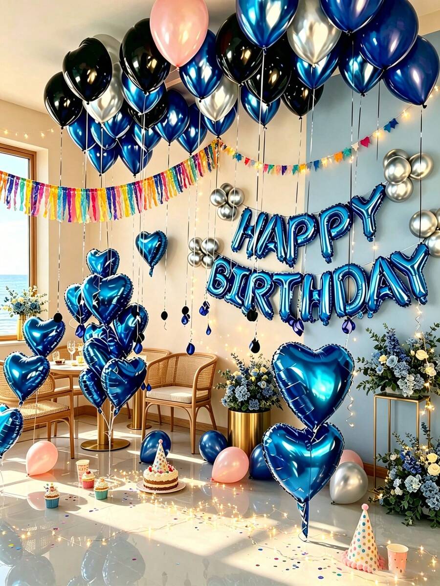 A Set Of 54 Birthday Balloons, Ideal For Birthday Parties, Themed Gatherings, Patio Parties, Balcony Decorations, Party Backdrops, Family Get-Togethers, Parties With Friends, Indoor Decorations, Outdoor Themed Events, - 54-piece Birthday Balloon Set - View 1