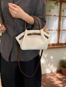 Dedoo Women's Handbag, Fashionable Drawstring Buckle Design, Simple And Elegant Retro Messenger Bag, PU Matte Autumn And Winter Beige. - Beige - View 5