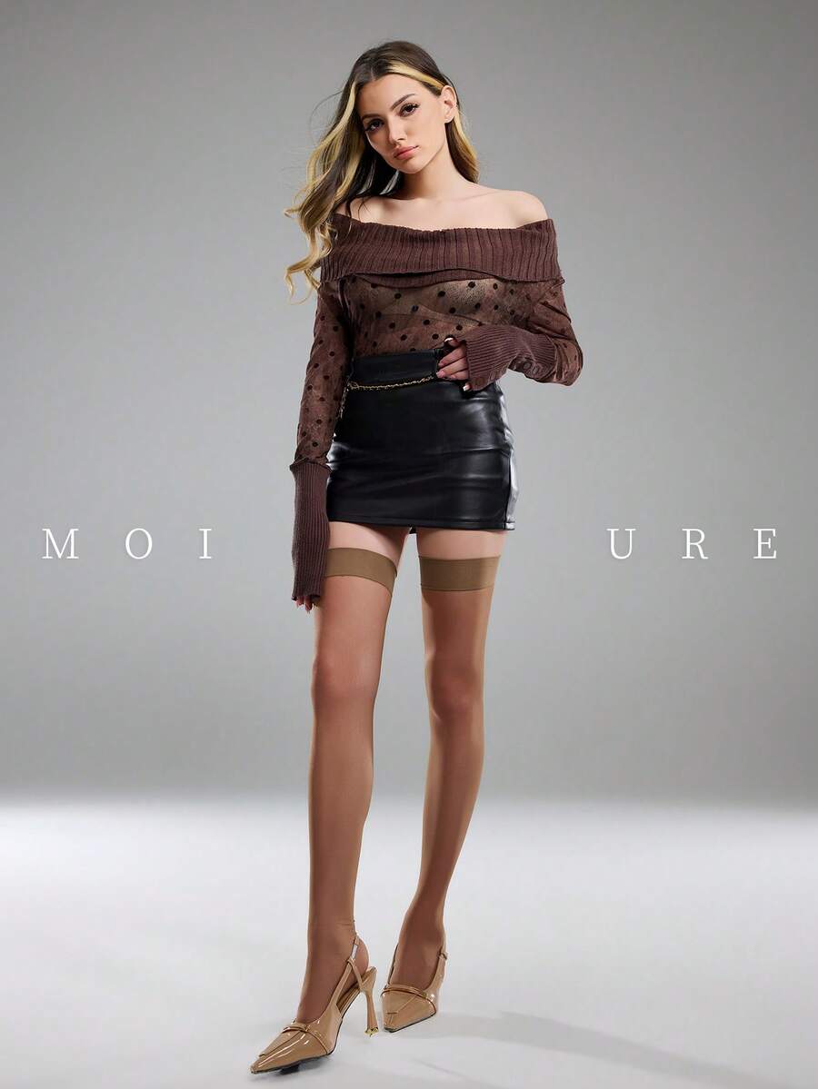 MOIRÉALLURE 1雙大腿高筒襪,適合日常通勤、夜店及各種造型需求 - 棕色 - 查看 1