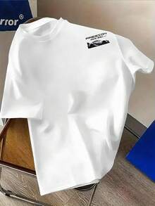 Camiseta Elegante para Hombre - Passion Racing con Estampados de Carreras en la Parte Delantera y Trasera - Transpirable y Absorbente, Adecuada para Gimnasio, Viajes y Uso Casual - Magl - Blanco - Ver 2