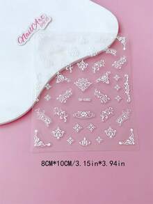 2pcs 3D/5D Embossed Relief Nail Stickers, Nails, DIY Decorations, Featuring White Baroque Lace Vine And Scroll Floral Patterns, Perfect For Creating Baroque Retro Court Style, European Relief Light Luxury Style, And French Lace Bridal Manicure Art - Multicolor - View 5