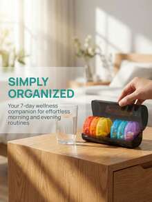 7-Day Portable Round Pill Box Set (7 Individual Pill Boxes + 1 Storage Box), Multi-Color Travel Pill Box With Compartments, Convenient For Organizing Morning And Evening Medications, 14-Compartment Black Pill Box Storage Box, Portable Pill Box - View 2