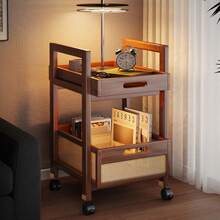 Rolling Side Table, Heavy-Duty Rolling Side Table With Locking Wheels - Mobile Coffee Cart, Open Shelf Design, Compact And Space-Saving, Sturdy Structure. Suitable For Living Room, Bedroom, Kitchen, Office - Easy-To-Assemble Small-Space - Wood - View 6