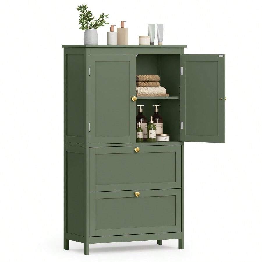 Bathroom Cabinet, Bathroom Cupboard, Kitchen Cabinet, With 4 Doors, Adjustable Shelves, 30 X 60 X 110 Cm, White MBBC552P31 - 黑色 - 查看 1