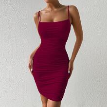Nuevo vestido tipo camisola, vestido largo sexy de verano europeo y americano, plisado, ajustado y sin espalda. - amarillo ganso - Ver 1