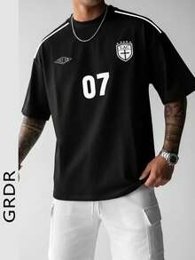 GRDR Men's Summer Fashion Graphic Number Print Short Sleeve T-Shirt, Suitable For Daily Commute And Exercise. - الأسود - مشاهدة 1