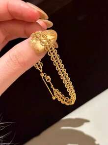 1 Stainless Steel Lace-Style Floral Bracelet – Fashionable, Elegant, Delicate, Adjustable, Unique Design, High-End - Gold - View 2