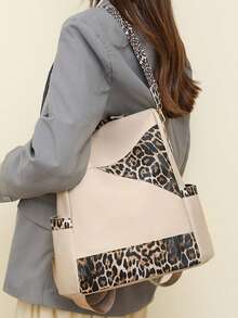 Fashionable Women's Large Capacity Anti-Theft Colorblock Backpack For Travel And Commuting, Campus And Street Style - Beige - View 2