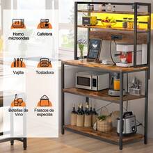 LOKOOY 5-Tier Storage Cabinet, Kitchen Shelf With Outlets And 5 Hooks, Microwave Rack, Multipurpose Cabinet For Kitchen, Living Room, Office, Cafe - 黑色 - 查看 5