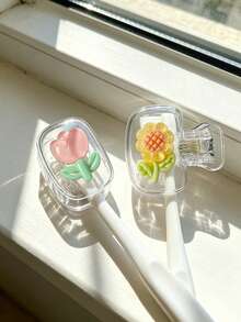 Tulip, Cherry Blossom, Sunflower 3D Pattern Portable Toothbrush Cover, Transparent Travel Toothbrush Storage Box, Toothbrush Head Protective Clip, Toothbrush Storage Clip, Toothbrush Dust-Proof Protective Sleeve, Portable Design Easy To Carry, Dust-Proof Cover, Suitable As Gifts For Couples, Friends, Family, Teachers, Travel Enthusiasts, Essential For Home, Dorm, Vacation, Suitable For Birthday Gifts, Back To School Gifts, Wedding Accessories, Spring And Summer Essentials - Multicolor - View 3