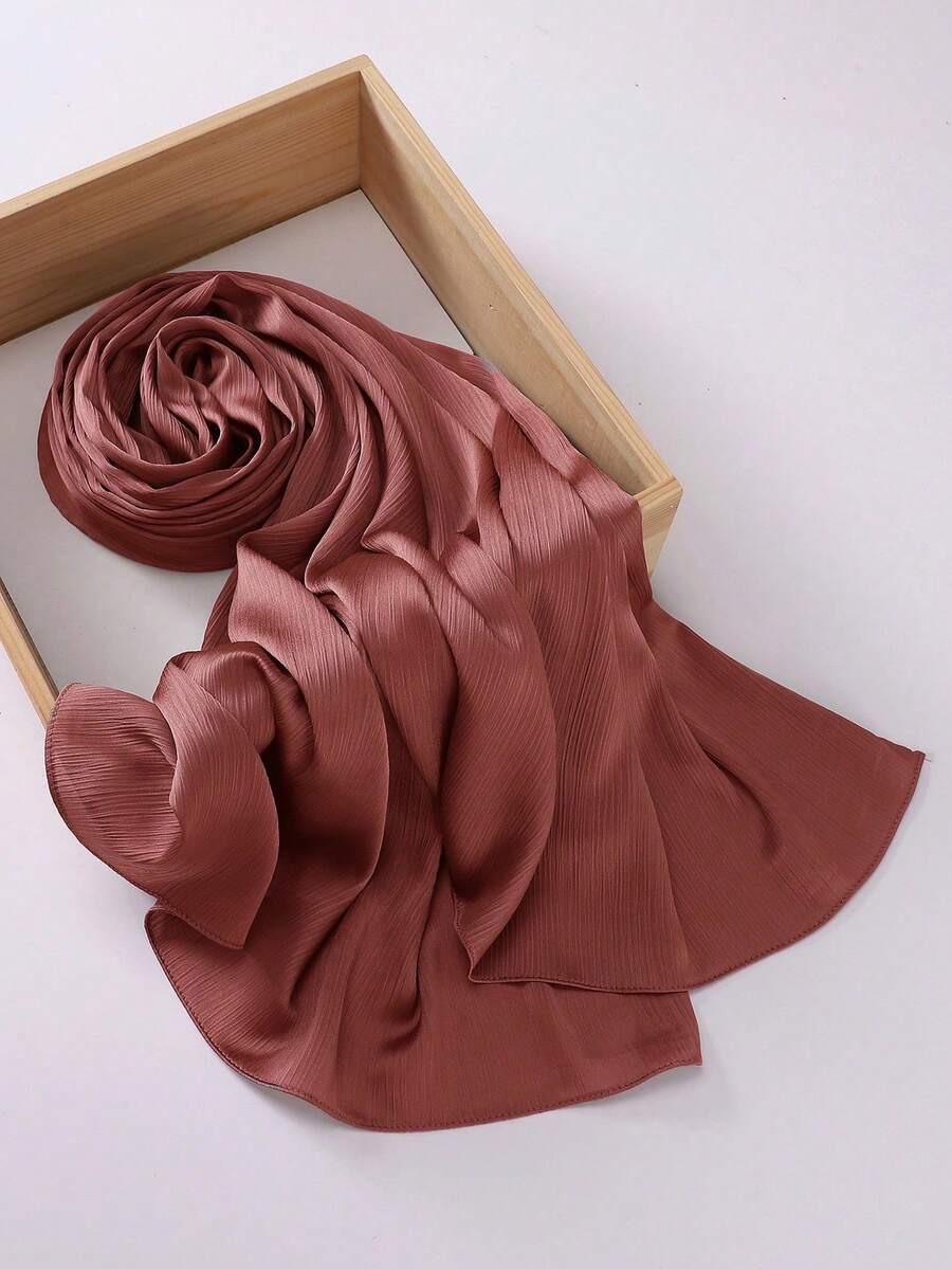 1 Piece Of Solid Color Satin Headscarf With Natural Crinkle Texture For Women. - Apricot - View 1