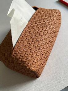 1 pezzo Scatola per fazzoletti in stile vintage intrecciata, portafazzoletti per il soggiorno di casa, scatola di stoccaggio in carta di lusso minimalista, marrone - Multicolore - Visualizzare 4