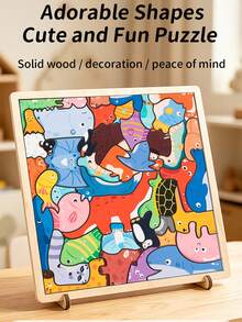 Puzzle Kayu 3D Hewan Kartun untuk Balita, Mainan Edukasi Jigsaw Asimetris untuk Melatih Koordinasi Mata dan Tangan - MultiWarna - View 12