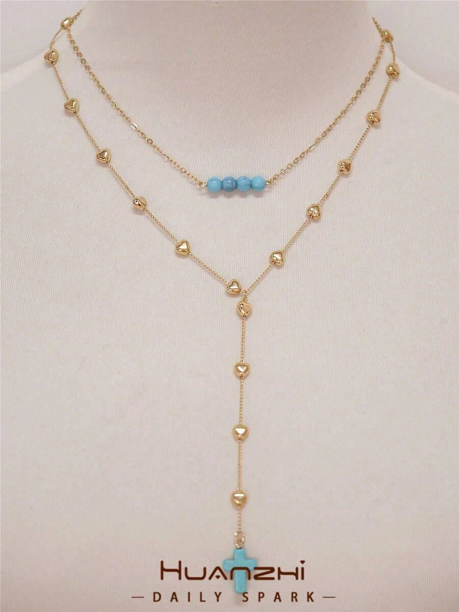 1 Two-Piece Set Of Double-Layer Y-Shaped Necklaces With Colorful Natural Stones In A Bohemian Style, A Versatile Accessory For Everyday Wear And Beach Vacations, With Color Combinations - Multicolor 3 - View 1