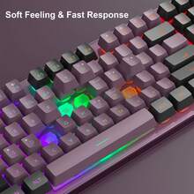 Combo de Teclado y Ratón para Juegos, Teclado K1 con Retroiluminación LED Arcoíris de 104 Teclas, Compatible con Computadora/PC/Portátil (Grosella Negra) - Grosella negra - Ver 7