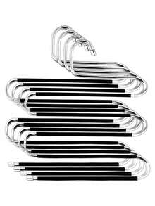 1/5pcs 5-Tier Multi-Function Anti-Slip S-Shaped Pants Hanger With PVC Anti-Slip - Black - View 1
