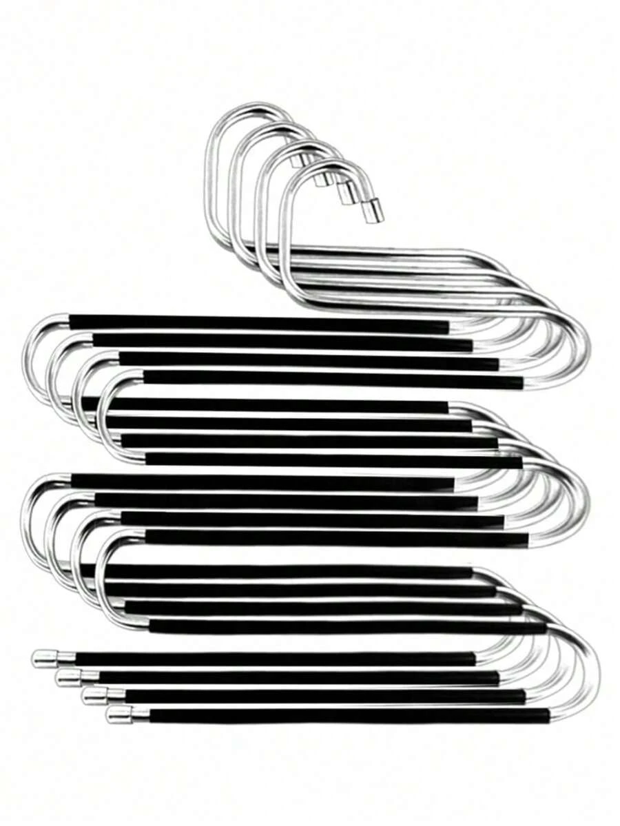 1/5pcs 5-Tier Multi-Function Anti-Slip S-Shaped Pants Hanger With PVC Anti-Slip - Black - View 1