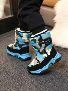 兒童冬季高筒加厚保暖戶外防寒雪地靴 - 藍色 - 查看 2