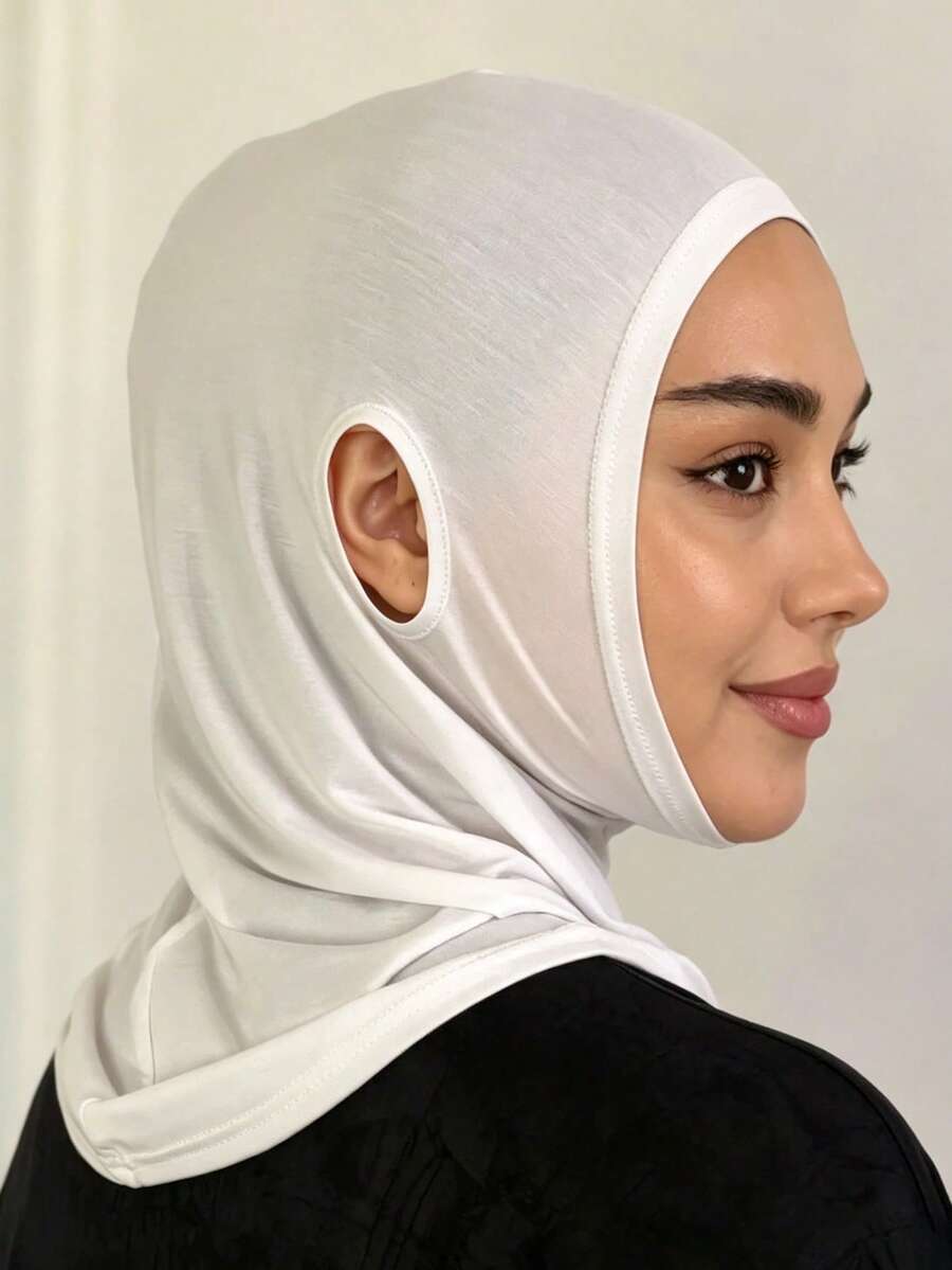 1 pieza Gorro de punto elástico de unicolor para mujer con agujeros para las orejas, práctico para envolver la cabeza
