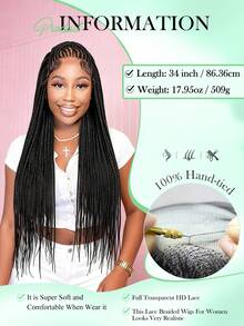 A ANYTIME Hand Tied Full Swiss Lace Braided Wig 34 Inch Long Black Box Braids Synthetic Braids Wigs Realistic Hairline For Women, Halloween - Multicolor - View 5