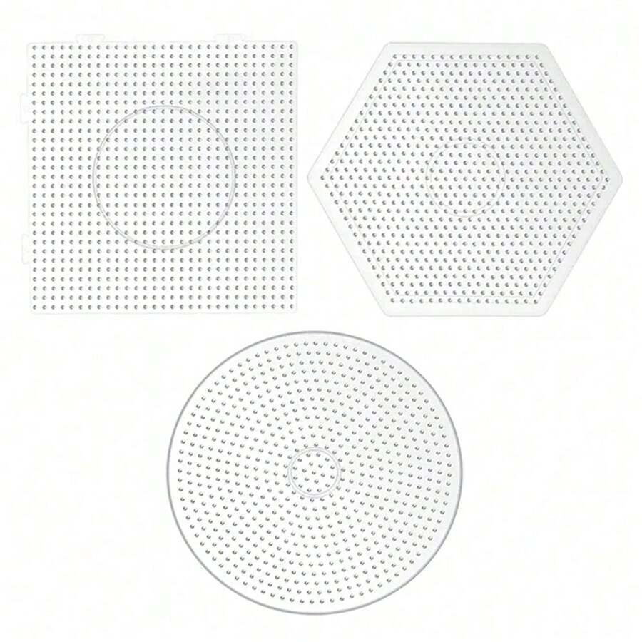 3件組迷你穿孔板，適用於2.6mm熔融像素珠，透明大號正方形圓形六角形模板，DIY熨燙熔融珠手工配件 - 透明 - 查看 1