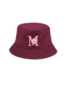 1pc Customized A-Z Letter Bucket Hat, Unisex, Foldable Portable Sun Protection Hat, Burgundy, Beach Travel Hat - Burgundy - View 28
