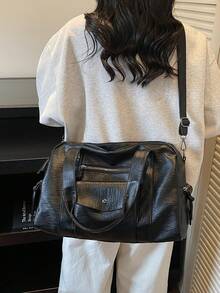 Bolso ligero de gran capacidad para viajes cortos para mujer, bolso de mano de moda para viajes de negocios, bolso de equipaje portátil, bolso de gimnasio para entrenamiento deportivo, bolso de un solo hombro bajo el brazo, bolso bandolera para desplazamientos, bolso tote con múltiples bolsillos - Negro - Ver 5