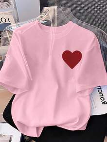 Short-Sleeved T-Shirt With Round Neck And Red Heart Print 9TDB - Mocha Brown - View 11