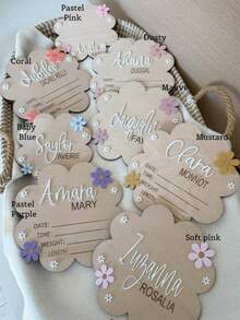 Personalisiertes Baby-Geburtsankündigungsschild, individuelles Hello World Schild mit Namen, Gänseblümchen-Blütenblatt Holz-Geburtsstatistik Andenken, Baby Jungen Neugeborenen Krankenhaus-Ankündigungstafel, Kinderzimmer-Dekoration, individuelles Geburts-Namensschild - F – Geburtsinformationstafel - Übersicht 9