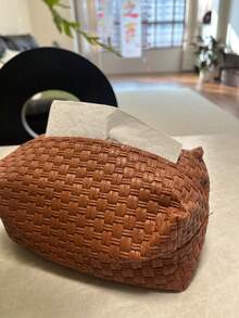 1 pezzo Scatola per fazzoletti in stile vintage intrecciata, portafazzoletti per il soggiorno di casa, scatola di stoccaggio in carta di lusso minimalista, marrone - Multicolore - Visualizzare 6