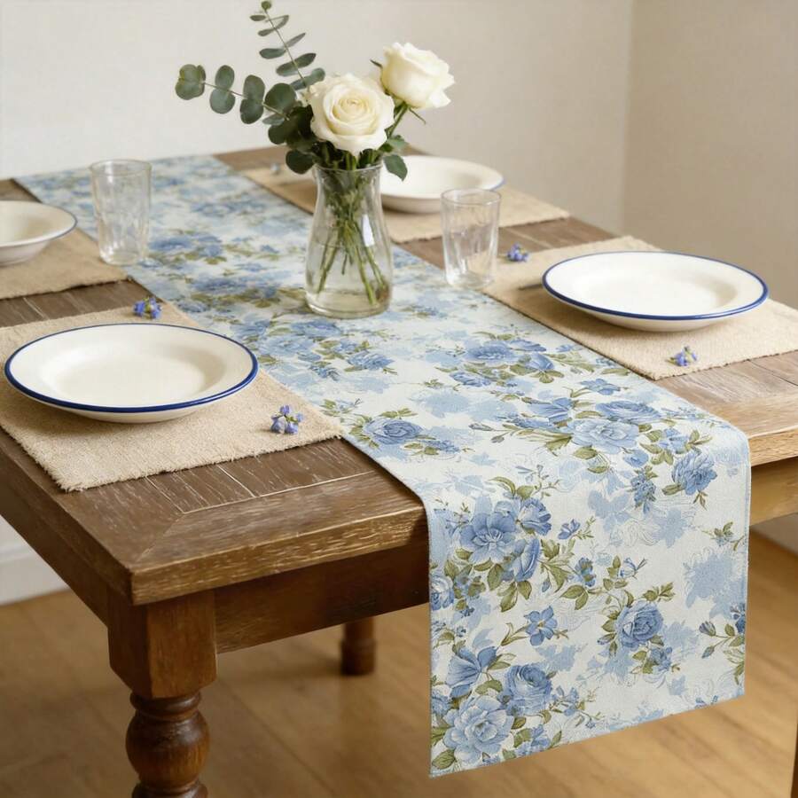 1pc Floral Pattern Table Runner, Modern Style, Home Kitchen Decor, 1 Home Decor Indoor/Outdoor Party Supplies, Suitable For Daily Home Kitchen Decor And Event Decoration - Multicolor - View 1