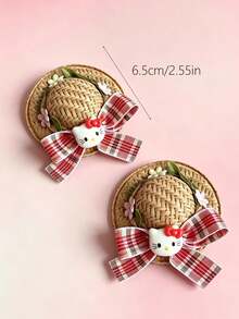 2PCS Mini Floral Wreath Straw Hat Sanrio Hair Clips, Suitable For Vacation Outfit, Clothing Matching, Doll Decoration, Figurine Matching Decoration Hair Accessories - Multicolor - View 10