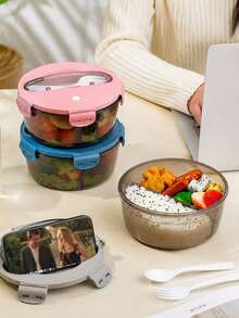 Food Storage Box, Round Divided Lunch Box, Sealed Leak-Proof Bento Box, Large Capacity Student Lunch Box, Outdoor Picnic Food Box, Teenager Lunch Box - Multicolor - View 9