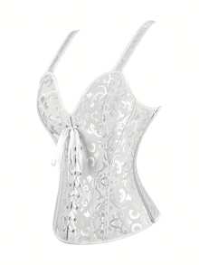 1pc Corsé Bustier con Cremallera Jacquard de Encaje Floral Estilo Vintage - Fajas para Mujer, Tela, Escote, No Elástico, Color Sólido, Corsetería para Adultos, Carnaval - Beis - Ver 2