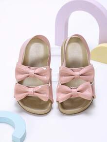 1 Pair New Summer Girls' Pink Double Bow Sandals, Princess Style Elastic Slip-On Kids Sandals, Cute & Fashionable Versatile Vacation Sandals, Suitable For Beach, Seaside, Shopping - Pink - View 2