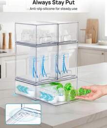 Vtopmart Stackable Storage Drawers, Acrylic Organizer With 24 Non-Slip Mats, Bathroom Organizer For Changing Table, Bathroom (5 Pack: Wide + Tall + Small) - 5 件裝:寬版 + 高版 + 小版 - 查看 9